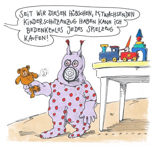 Cartoon: spielzeug (medium) by Andreas Prüstel tagged kinderspielzeug,schadstoffbelastung,kinderzimmer,schutzanzug,kinderspielzeug,schadstoffbelastung,kinderzimmer,schutzanzug,kinder,familie,spielzeug,spielen,gesundheit,material