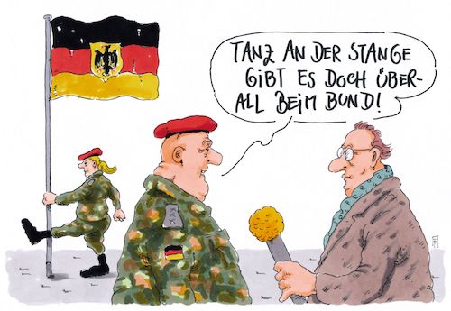 Cartoon: stange (medium) by Andreas Prüstel tagged bundeswehr,nötigungen,stangentanz,kaserne,pfullendorf,fahnenstange,cartoon,karikatur,andreas,pruestel,bundeswehr,nötigungen,stangentanz,kaserne,pfullendorf,fahnenstange,cartoon,karikatur,andreas,pruestel