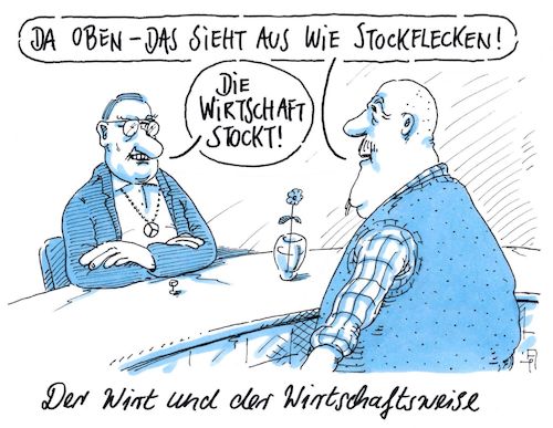 Cartoon: stockung (medium) by Andreas Prüstel tagged wirtschaftsprognose,wirtschaftsweise,stockung,wirtschaft,stockflecken,cartoon,karikatur,andreas,pruestel,wirtschaftsprognose,wirtschaftsweise,stockung,wirtschaft,stockflecken,cartoon,karikatur,andreas,pruestel