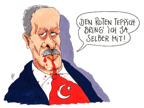 Cartoon: teppich (medium) by Andreas Prüstel tagged staatsbesuch,erdogan,diktator,roter,teppich,cartoon,karikatur,andreas,pruestel,staatsbesuch,erdogan,diktator,roter,teppich,cartoon,karikatur,andreas,pruestel