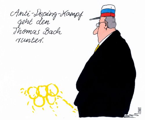 Cartoon: thomas bach (medium) by Andreas Prüstel tagged thomas,bach,ioc,olympia,doping,russland,cartoon,karikatur,andreas,pruestel,thomas,bach,ioc,olympia,doping,russland,cartoon,karikatur,andreas,pruestel