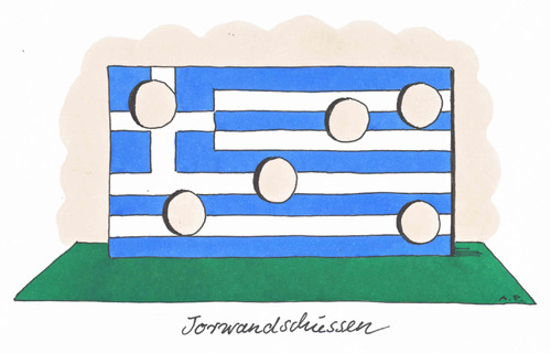 Cartoon: torwandschießen (medium) by Andreas Prüstel tagged griechenland,eurokrise,staatsverschuldung,fußballeuropameisterschaft,deutschlandgegengriechenland,griechenland,eurokrise,staatsverschuldung,fußball,europameisterschaft