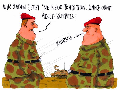 Cartoon: tradition (medium) by Andreas Prüstel tagged bundeswehr,traditionsverständnis,wehrmacht,adolf,cartoon,karikatur,andreas,pruestel,bundeswehr,traditionsverständnis,wehrmacht,adolf,cartoon,karikatur,andreas,pruestel