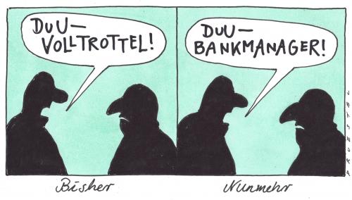 Cartoon: trottel (medium) by Andreas Prüstel tagged finanzkrise,manger,banken,finanzkrise,finanzen,finanzmarkt,wirtschaft,wirtschaftskrise,bank,banken,pleite,bankrott,manager,ackermann,banker,schimpfwort,schimpfen,beleidigung