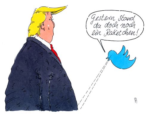 Cartoon: twittrig (medium) by Andreas Prüstel tagged usa,trump,syrien,raketeneinsatz,drohung,relativierung,twitter,cartoon,karikatur,andreas,pruestel,usa,trump,syrien,raketeneinsatz,drohung,relativierung,twitter,cartoon,karikatur,andreas,pruestel