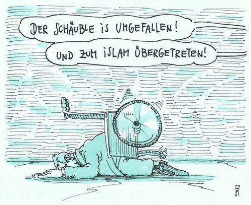 Cartoon: umgefallen (medium) by Andreas Prüstel tagged gebetshaltung,christentum,islam,wofgang,schäuble,rollstuhl,cartoon,karikatur,andreas,pruestel,islam,christentum,gebetshaltung,wofgang,schäuble,rollstuhl,cartoon,karikatur,andreas,pruestel