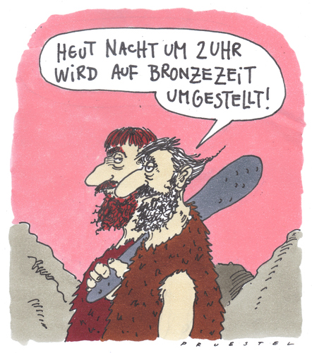 Cartoon: umstellung (medium) by Andreas Prüstel tagged steinzeit,bronzezeit,zeitumstellung,steinzeit,bronzezeit,zeitumstellung