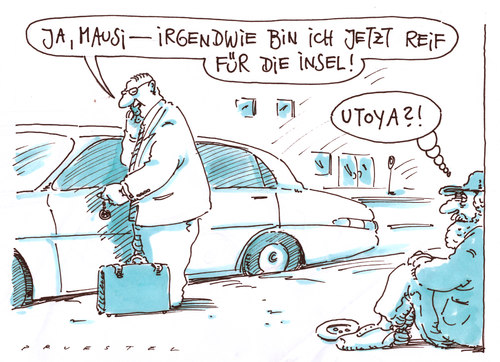 Cartoon: urlaubszeit (medium) by Andreas Prüstel tagged norwegen,insel,massaker,urlaub,arm,reich,norwegen,insel,massaker,urlaub,reich,arm,gewalt