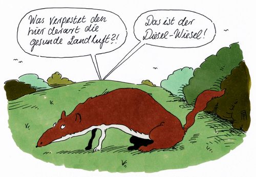 Cartoon: verpestung (medium) by Andreas Prüstel tagged abgasskandal,autoindustrie,dieselfahrzeuge,abgaswerte,verpestung,landluft,wiesel,cartoon,karikatur,andreas,pruestel,abgasskandal,autoindustrie,dieselfahrzeuge,abgaswerte,verpestung,landluft,wiesel,cartoon,karikatur,andreas,pruestel