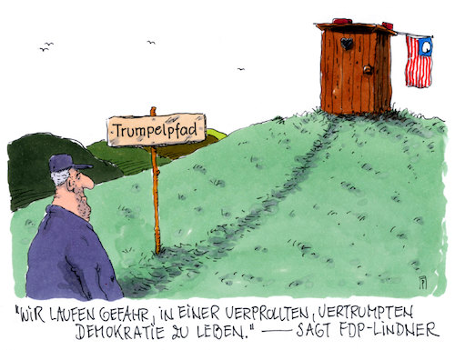 Cartoon: verprollt vertrumpt (medium) by Andreas Prüstel tagged lindner,fdp,demokratie,gefahr,verprollung,vertrumpung,cartoon,karikatur,andreas,pruestel,lindner,fdp,demokratie,gefahr,verprollung,vertrumpung,cartoon,karikatur,andreas,pruestel