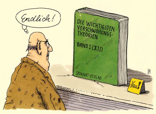 Cartoon: verschwörungen (medium) by Andreas Prüstel tagged verschwörungstheorien,fachliteratur,fachbuch,buchhandel,cartoon,karikatur,andreas,pruestel,verschwörungstheorien,fachliteratur,fachbuch,buchhandel,cartoon,karikatur,andreas,pruestel