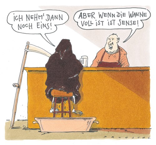 Cartoon: vollsuff (medium) by Andreas Prüstel tagged tod,suff,bier,kneipe,wirt,inkontinenz,tod,bier,kneipe,wirt,inkontinenz,suff,trinken,alkohol,bar,sensenmann,leben,existenz,psyche,sense