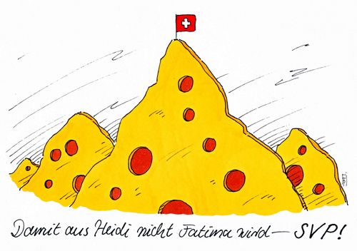 Cartoon: wahl schweiz (medium) by Andreas Prüstel tagged schweiz,wahlen,svp,rechtsruck,abschottung,fremdenfeindlichkeit,heidi,fatima,cartoon,karikatur,andreas,pruestel,schweiz,wahlen,svp,rechtsruck,abschottung,fremdenfeindlichkeit,heidi,fatima,cartoon,karikatur,andreas,pruestel