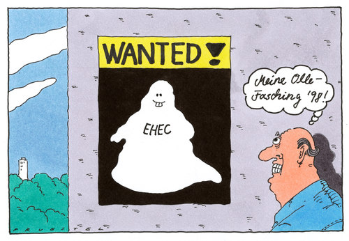 Cartoon: wanted (medium) by Andreas Prüstel tagged ehec,infektion,erreger,suche,ehec,infektion,erreger,suche