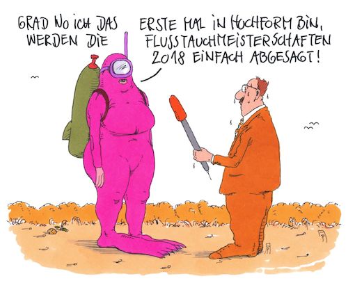 Cartoon: wassermangel (medium) by Andreas Prüstel tagged hitzewelle,klimawandel,erderwärmung,flüsse,niedrigpegel,wassermangel,tauchen,meisterschaften,cartoon,karikatur,andreas,pruestel,hitzewelle,klimawandel,erderwärmung,flüsse,niedrigpegel,wassermangel,tauchen,meisterschaften,cartoon,karikatur,andreas,pruestel