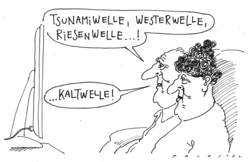 Cartoon: wellige zeiten (medium) by Andreas Prüstel tagged wellenformen,guido westerwelle,kalt,welle,tsunami,guido,westerwelle