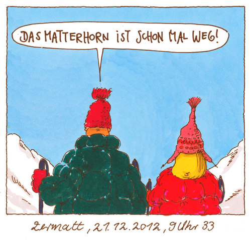 Cartoon: weltuntergang (medium) by Andreas Prüstel tagged weltuntergang,mayalalender,prophezeihung,zermatt,matterhorn,schweiz,weltuntergang,mayalalender,prophezeihung,zermatt,matterhorn,schweiz