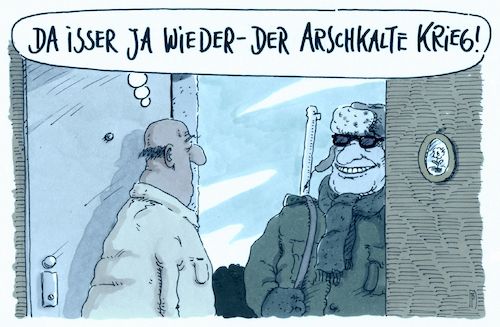 Cartoon: wiederkehr (medium) by Andreas Prüstel tagged usa,russland,rüstungsabkommen,aufkündigung,atomwaffen,kalter,krieg,cartoon,karikatur,andreas,pruestel,usa,russland,rüstungsabkommen,aufkündigung,atomwaffen,kalter,krieg,cartoon,karikatur,andreas,pruestel