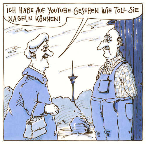 Cartoon: youtube (medium) by Andreas Prüstel tagged internet,youtube,kontakte,handwerklichkeit,senioren,internet,youtube,kontakte,handwerklichkeit,senioren,liebe,web