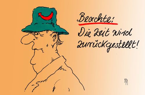 Cartoon: zurück (medium) by Andreas Prüstel tagged zeitumstellung,afd,rückwärtsgang,nationalismus,faschismus,rassismus,cartoon,karikatur,andreas,pruestel,zeitumstellung,afd,rückwärtsgang,nationalismus,faschismus,rassismus,cartoon,karikatur,andreas,pruestel