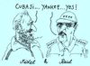 Cartoon: castros (small) by Andreas Prüstel tagged cuba,usa,diplomatische,beziehungen,fidel,raul,castro,slogan,yankees,cartoon,karikatur,andreas,pruestel