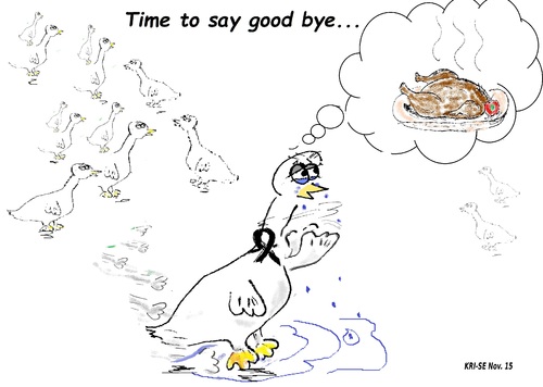 Cartoon: Gans - schön resigniert (medium) by KRI-SE tagged to,time,weihnachtsgans,martinsgans,gansessen,tradition,gansbraten,gans,kirchweih,weihnachten,christmas,martin,say,good,bye