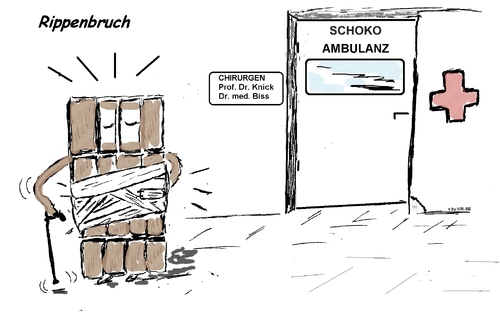 Cartoon: Rippenbruch (medium) by KRI-SE tagged schokolade,bruchschokolade,rippenbruch,ambulanz,suessigkeiten