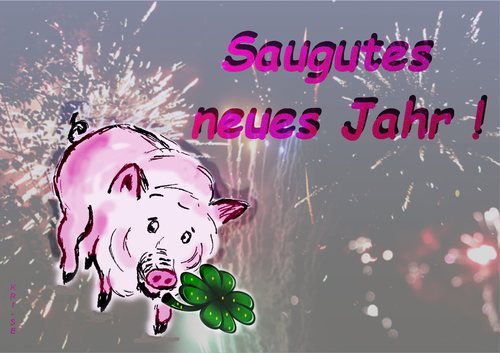 Cartoon: Saugutes neues Jahr (medium) by KRI-SE tagged prost,neujahr,silvester,gruß,aberglaube,schwein,glück,sau,saumäßig,year,new,happy,jahr,neues,gutes,2016
