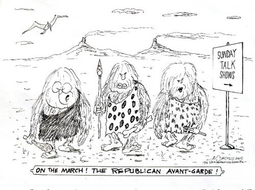 Cartoon: Republican Progressives (medium) by Mike Dater tagged cheney,mccain,newt,talk,shows,neanderthals,mike,dater