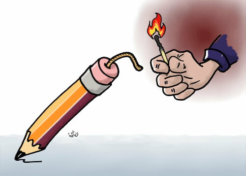 Cartoon: blow up a pen cartoon (medium) by handren khoshnaw tagged handren,khoshnaw,pencil,tnt,bomb,media,journalizm,power,assasination