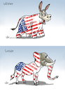 Cartoon: us presidential elections (small) by handren khoshnaw tagged handren khoshnaw usa presidential elections elephant donkey winner loser