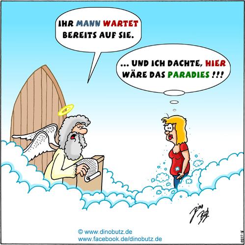 Cartoon: Paradies (medium) by Dino tagged dino,himmel,hölle,paradies,frau,mann,gott,engel,teufel,leben,tod