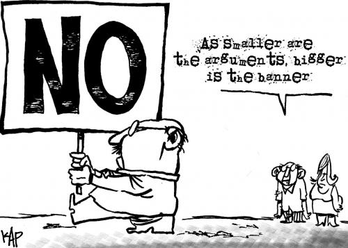 Cartoon: No! -english- (medium) by kap tagged banner,manifestation,protest,strike,protest,streik,aufstand,protestant,bevölkerung,bürger,meinungsfreiheit,meinung,dagegen,nein,argument,argumente,kommunikation,bildung,wissen,politik,verständnis,meinungen,kundgebung,offenbarung,manifestation,überzeugung,überzeugungskraft