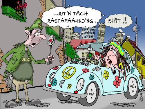 Cartoon: pölizei 2 (medium) by sam tagged charackter,catoon,frau,mann,home,beziehung,bunt,woman,man,cartoon,polizei,auto,autos,verkehr,verkehrsregeln,fahndung,rastafahndung,rasta,lifestyle,rastas,style,joint,drogen,polizist,justiz,kontrolle,verkehrskontrolle,straßenverkehr