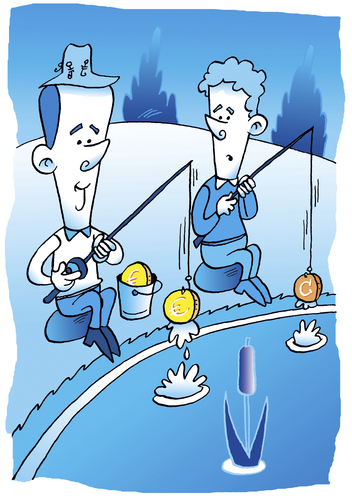 Cartoon: Anglerglück (medium) by astaltoons tagged geldanlage,euro,börse,see,angel,angeln