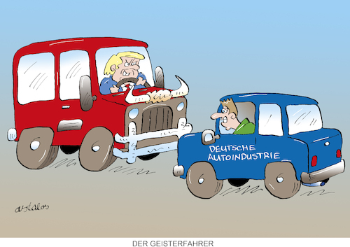 Cartoon: Der Geisterfahrer (medium) by astaltoons tagged trump,autoindustrie,trump,autoindustrie