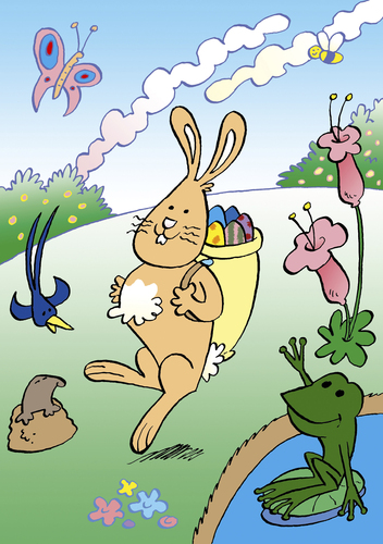 Cartoon: Osterhase (medium) by astaltoons tagged ostern,eier,wiese,frosch,bunt,schmetterling,vogel,blume