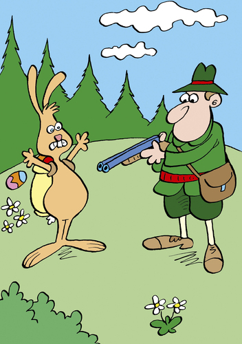 Cartoon: Osterhase (medium) by astaltoons tagged ostern,osterhase,jäger,schiessen,waffe,eier,wald