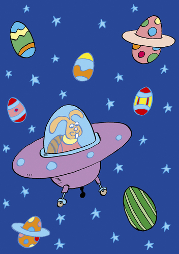 Cartoon: Ostern (medium) by astaltoons tagged ostern,ostereier,weltall,ufos,bunt,sterne,osterhase,fliegen