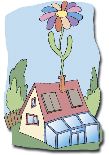 Cartoon: Sparen (medium) by astaltoons tagged energiesparen,haus,blume,umwelt,umweltfreundlich