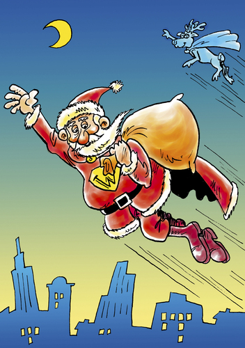 Cartoon: Weihnachten (medium) by astaltoons tagged weihnachten,weihnachtsmann,rentier,mond,stadt,superman,supernikolaus,fliegen