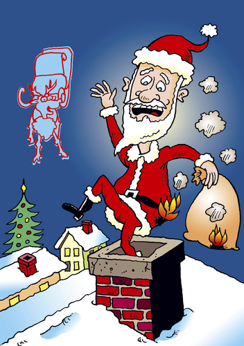 Cartoon: Weihnachten (medium) by astaltoons tagged weihnachten,weihnachtsmann,feuer,schornstein,rentier,dächer,häuser
