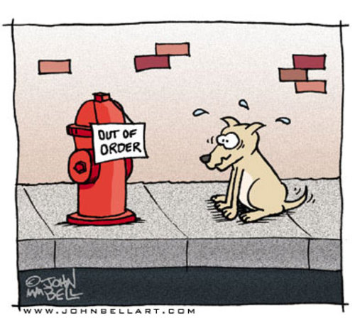Cartoon: Out of Order (medium) by JohnBellArt tagged dog,sign,out,of,order,fire,hydrant,wc,toilet,crapper,poop,turd,shit,pee