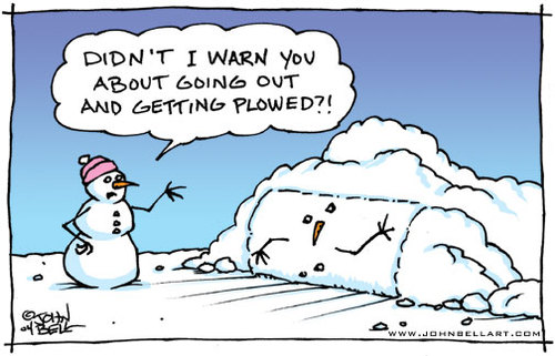 Cartoon: Plowed (medium) by JohnBellArt tagged plowed,alcohol,drunk,snowman,snow,wrecked
