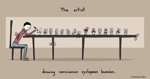 Cartoon: Carnivorous Cyclopean Bunnies (medium) by sebreg tagged macabre,dark,rabbit,bunnies,fun,silly