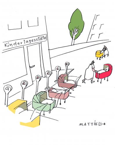 Cartoon: Kita (medium) by Mattiello tagged kinder,mütter,frauen,kinder,eltern,frauen,mutter,baby,nachwuchs,kindertagesstätte,kindergarten,krippe,kinderkrippe,betreuung,familie,parkplatz,garage,parkhaus,parkuhr,kinderwagen,kita,verantwortung,pause,auszeit,mütter