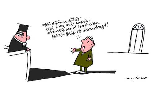Cartoon: NATO-Beitritt (medium) by Mattiello tagged mann,frau,ehepaar,verheiratet,konflikte,zerwürfnis,mann,frau,ehepaar,verheiratet,konflikte,zerwürfnis