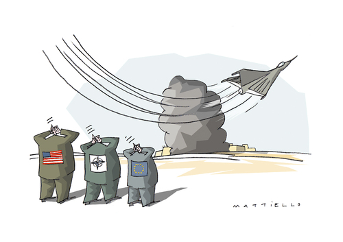 Cartoon: Saulärm (medium) by Mattiello tagged nato,un,usa,libyen,eu,libyen,usa,nato,gaddafi