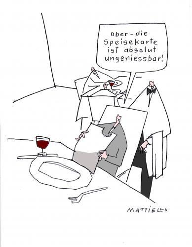 Cartoon: Speisekarte (medium) by Mattiello tagged mann,restaurant,essen,gastronomie,speisekarte,essen,nahrung,ernährung,kultur,restaurant,speisen,ausgehen,ober,kellner,gast,kunde,gericht,mahlzeit