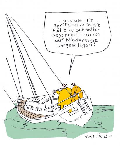 Cartoon: Umsteiger (medium) by Mattiello tagged umwelt,windenergie,sport,spritpreis,ölkrise,ölpreis,ölknappheit,öl,rohstoffmangel,rohstoff,ressourcen,benzinpreis,benzin,energie,energiekrise,krise,wirtschaft,sprit,teuer,überteuert,windenergie,alternative,segeln,segelboot,umwelt,umsteiger,aussteiger,umsteigen,boot,auto,fortbewegungsmittel,technik,gewissen,sportwagen,sport